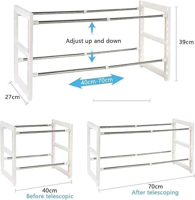 Thumbnail for Étagère de rangement sous évier, extensible et réglable, pour la cuisine et la salle de bain